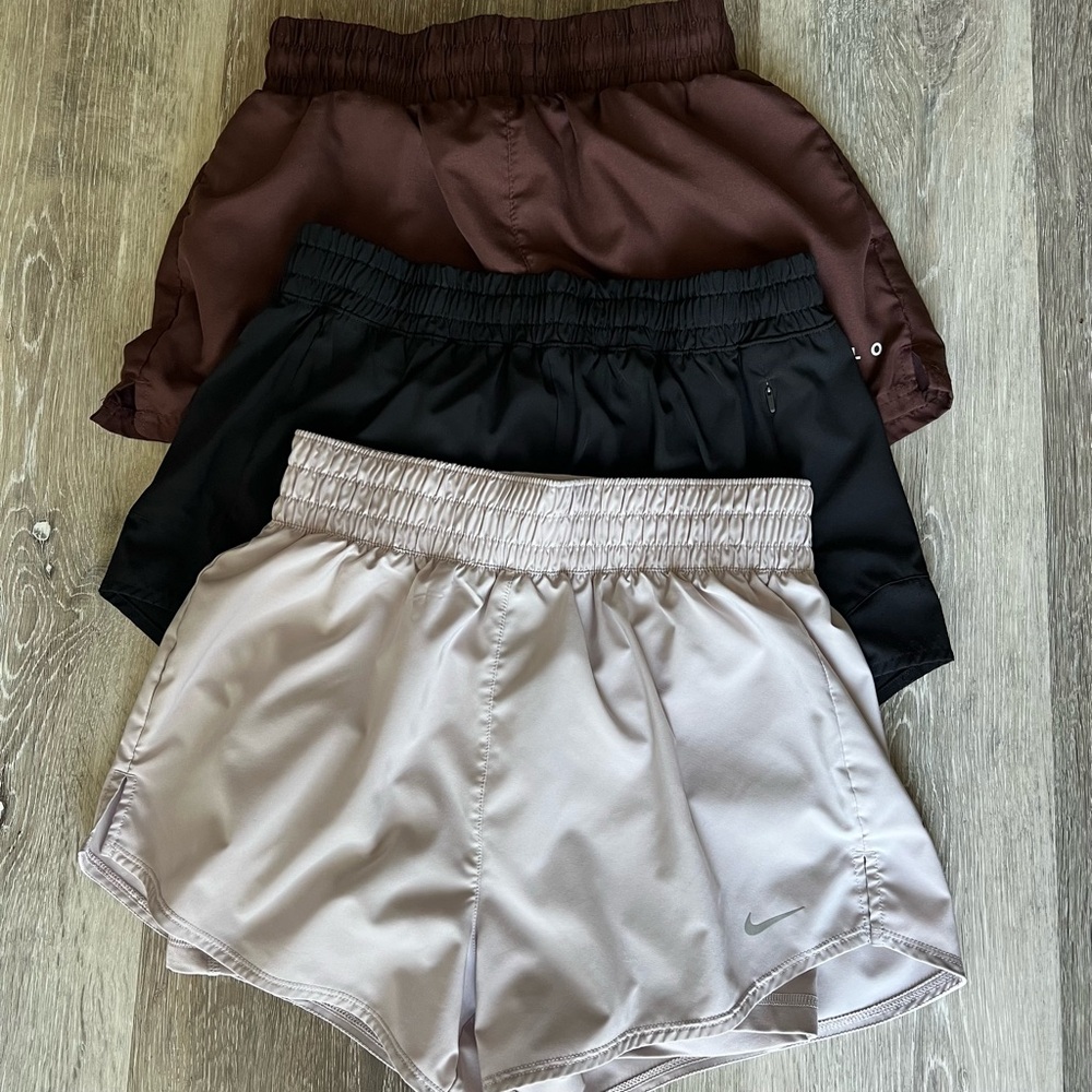 Lot of 3 Women’s 2-in-1 Running Shorts Size Small Tan, Black, Brown - Nike